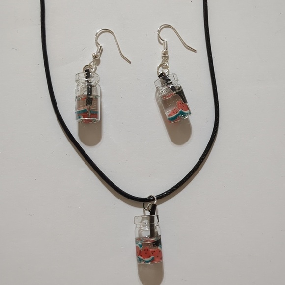 Handmade Jewelry - Watermelon Fruit Tea Drop Earrings set